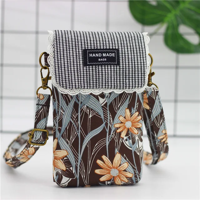 Women Leaf Large Screen Mobile Phone Bag  Capacity Canvas Messenger Bag Ladies Shoulder Bag 06