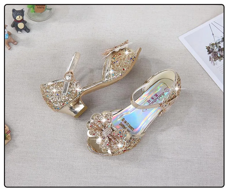 leather girl in boots Princess Kids Leather Shoes for Girls Flower Casual Glitter Children High Heel Girls Shoes Butterfly Knot Blue Pink Silver extra wide children's shoes