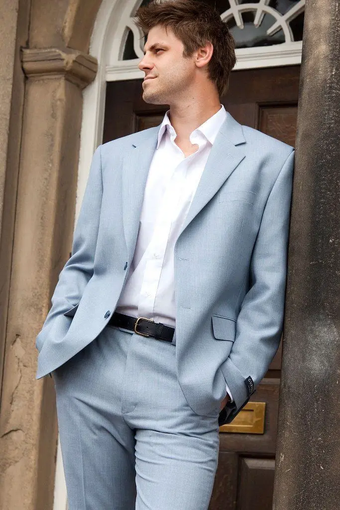 

Notch Lapel Sky Bule Men Suits Two Buttons Fashion Tuxedos Ternon Slim Fit Masculino Blazer Men Custome Homme Suits Jacket+Pants