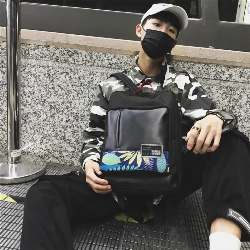 

Schoolbag Men's Korean-style Popular Brand Printed Backpack Cool Trend Black Bag Large Capacity Casual Travel Bag