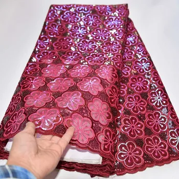 

Latest Style Guipure Lace Fabric For Women Party Dress 2019 High Quality African Tulle Mesh Lace Fabrics Nigerian Sequins Lace