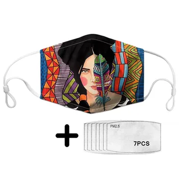 

Protective Mask African Women Pattern Unisex Anti Dust Windproof Non-disposable Moth Mask With 7pcs PM2.5 Filter Pape Cubrebocas