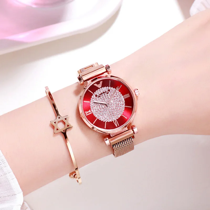 Роскошные женские часы Брендовые женские кварцевые часы с браслетом для женщин полный Алмазный магнит наручные часы relogio femininio hodinky