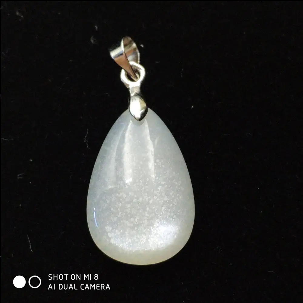 

Genuine Natural Grey Moonstone White Light Pendant Women Men New Gift 22x15mm Water Drop 925 Silver Crystal Necklace AAAAA