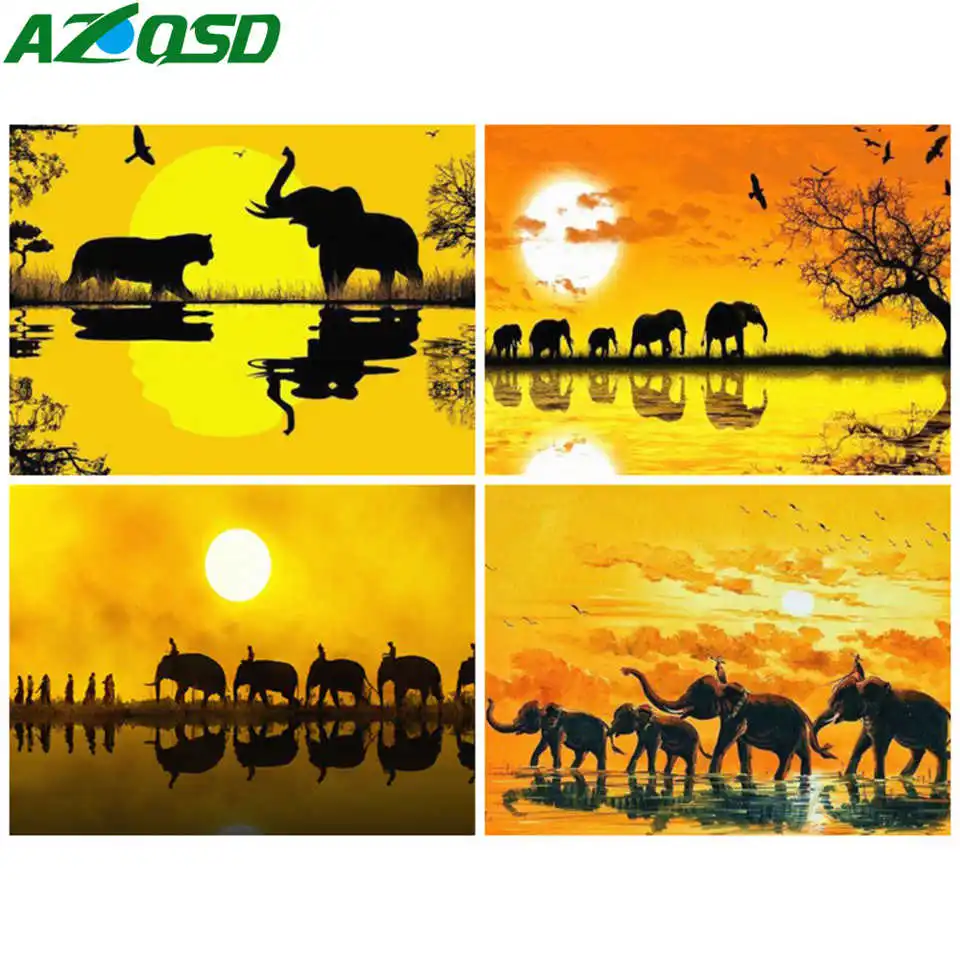 AZQSD алмазная вышивка слон закат картина стразами мозаика животное крестиком