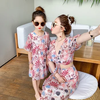 

Mother Daughter Dresses Beach Clothing for Family Floral Printed Long Dress Mother Daughter Dresses Mother Daughter Baby Clothes