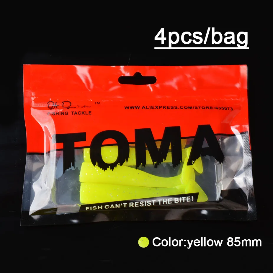 Yellow Tail 4pcs TOMA Bass Lure Black Minnow Inter-change-able Soft Body VIB 14g 21g 35g 50g Fast Sinking Fishing Lure Jig Head Soft Bait - Цвет: Yellow Tail 4pcs