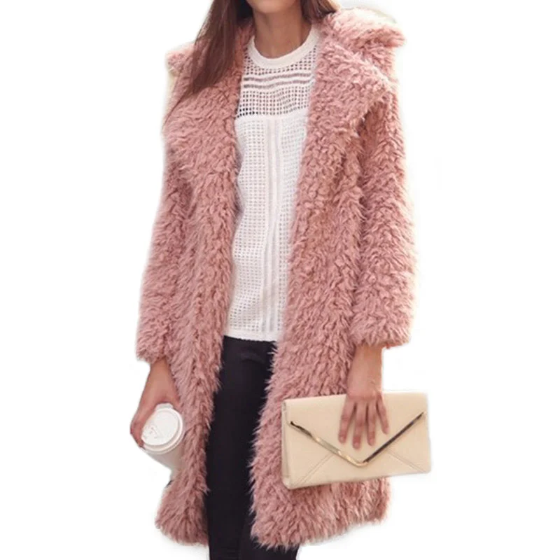 #*Cheap Winter plush coat female 2019 new long coat Fur Jacket Coats Faux Fur Female Thicken Warm Plush Outwear coats