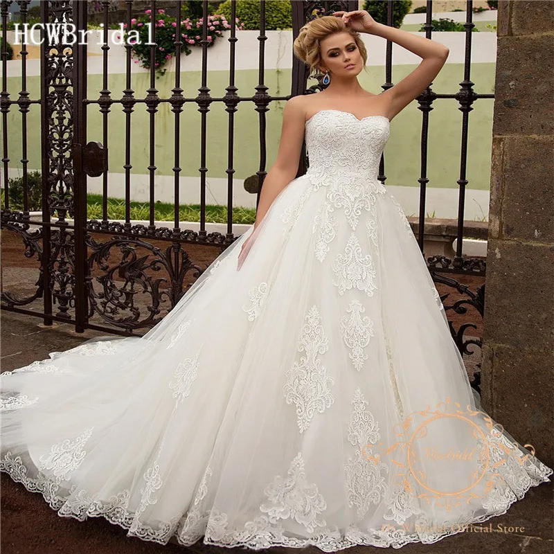

Robe De Mariee Princess 2019 Vintage Appliques Tulle Strapless Corset Wedding Dresses Customize Bridal Dress Vestido De Noiva
