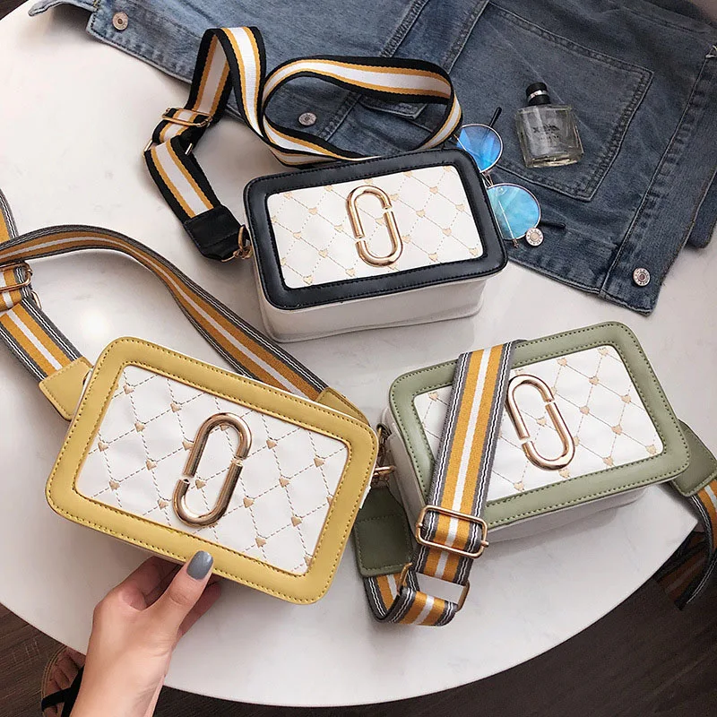 

Stylish diamond grille wide shoulder strap small square bag women's 3 Color versatile with single shoulder crossbody bags