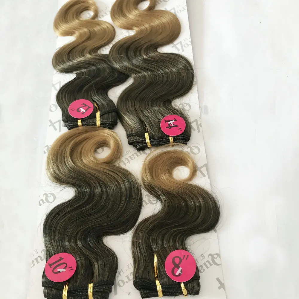 Adorable Ombre Color Body Wave Synthetic Packet Hair Weave Two Tone Quattro Indian Curl 4pcs With Free Fringe Hair Weft Blonde