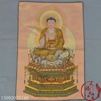 

christmas Thangka silk embroidered brocade painting Sakyamuni Buddha statue halloween