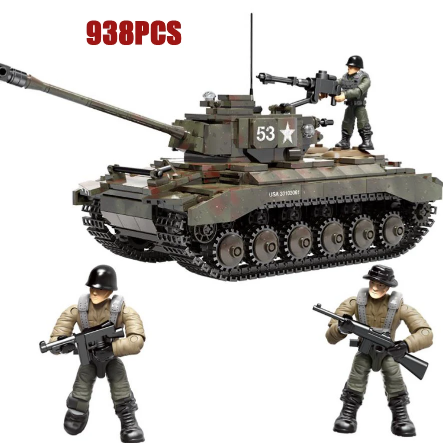 Мировой военный М26 тяжелый танк Мега блок модель ww2 армейские фигурки