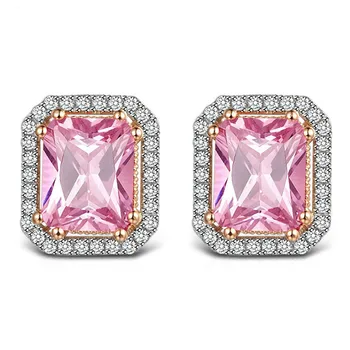 

925 sterling silver full diamond earrings simulation tourmaline Noble big square classic earrings 9*11
