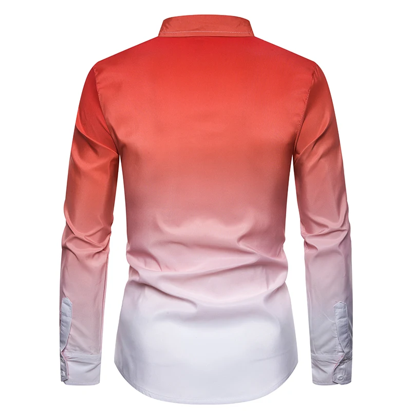 Для мужчин Slim fit градиент печати с длинными рукавами рубашки для мальчиков с отложным воротником; мужская деловая Повседневная из хлопка средней высоты; в деловом стиле; свадебные вечерние платья-рубашки