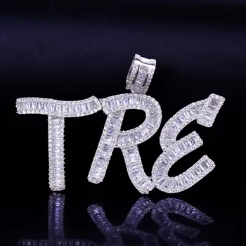 

Custom Name Baguette Letters Hip Hop Pendant Necklace Chain Gold Silver Color Bling Zirconia Men Women Hip Hop Necklacet Jewelry