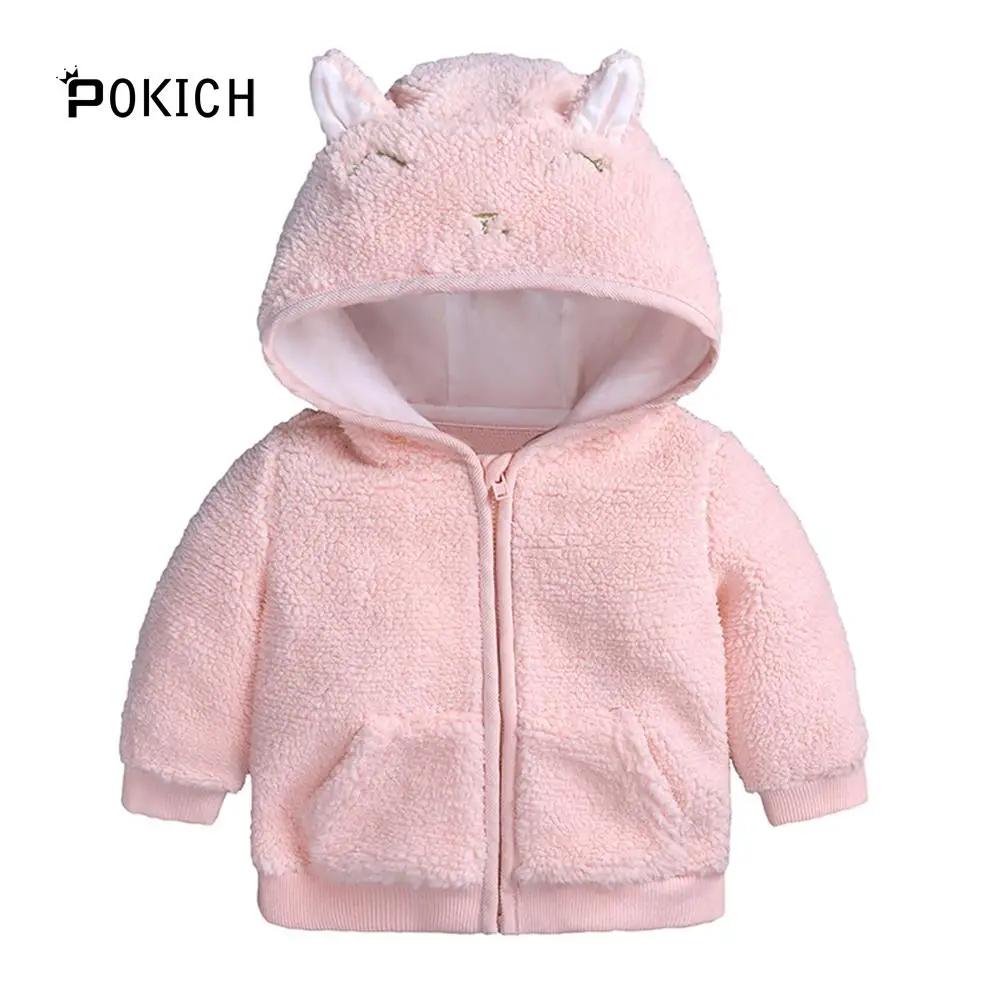 pink Осеннее пальто с капюшоном для маленьких девочек и мальчиков; куртка-плащ; плотная теплая куртка; Одежда для маленьких девочек; зимнее пальто-накидка - Цвет: pink