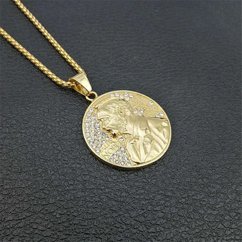 

Trendy Stainless Steel Chain Necklace With Cubic Zirconia Punk Style Nobel Medal Pendant Necklace Women Fashion Gothic Jewelry