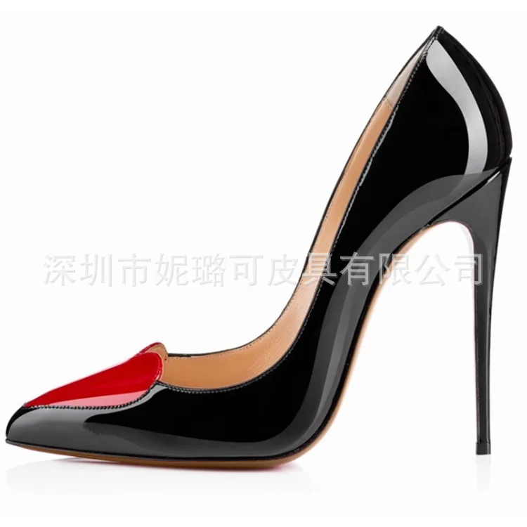 Women Pumps Wedding Party Brand Thin High heels Classic Black Red Patent Leather Pointed Toe 11CM Slip On 2023 size 35-42 shoes