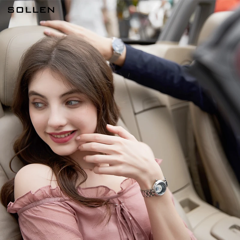 New SOLLEN Luxury Brand Japan Automatic Mechanical Couple\'s Watches Waterproof Diamond Moon Phase Sapphire Skeleton Clock SL520