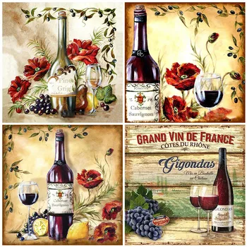 

HUACAN 5D Diamond Painting Full Drill Square Flowers Diamond Art Embroidery Wine Decoration For Home Gift