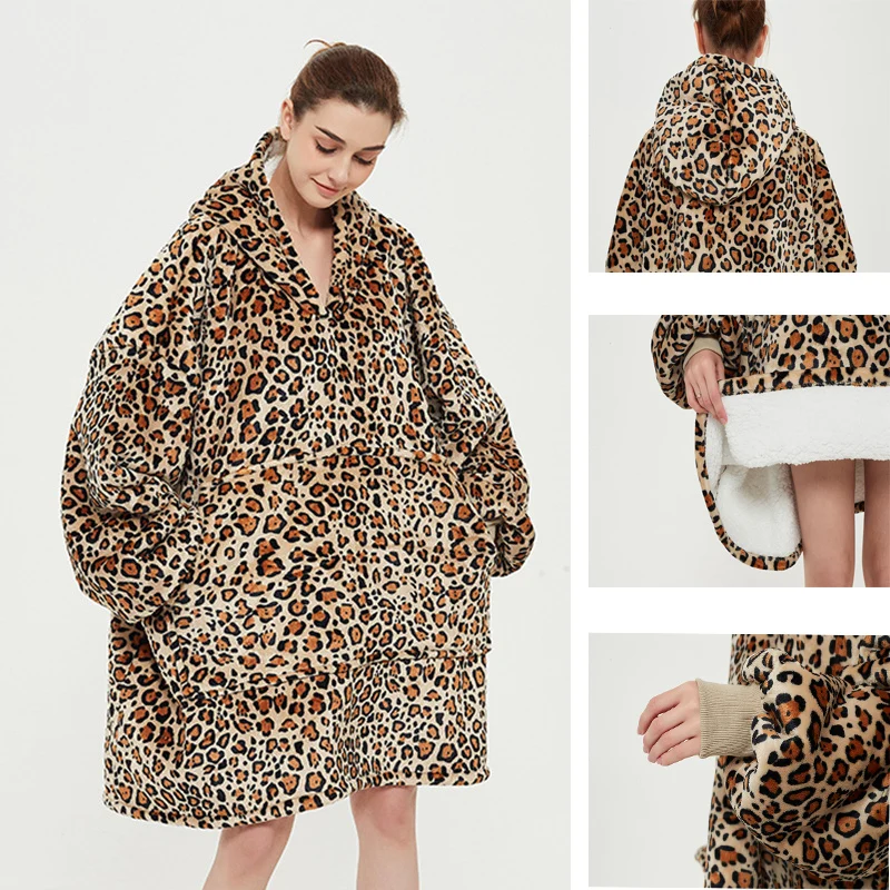 Women Wearable Hoodie Blanket with Sleeves Fleece Hooded Sweatshirts Giant Blanket Hoodies Winter Oversized Hoodies Sweatshirts