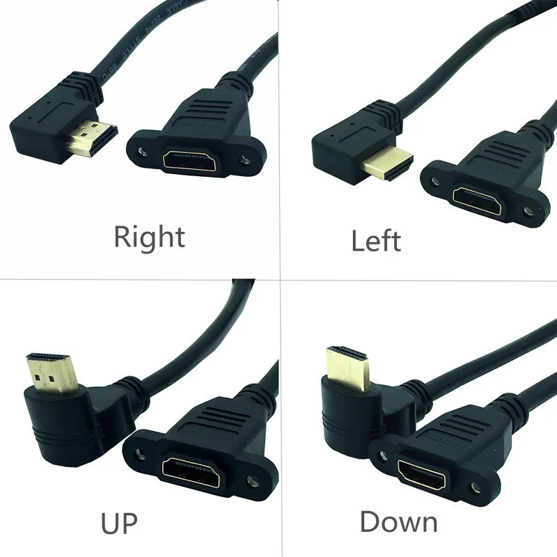 

HDMI 2.0 Right Angle Cable Right Left Up Down HDMI v2.0 male to female panel mount w/ screw 4K*2k 60Hz HD extension cable 15CM
