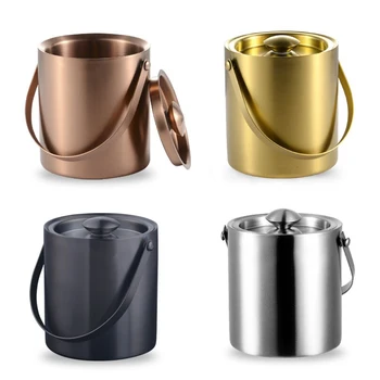 

2L Double-Layer 304 Stainless Steel Portable Ice Bucket Barware Bar Tools Beer Wine Champagne Cooling Barrel Cooler