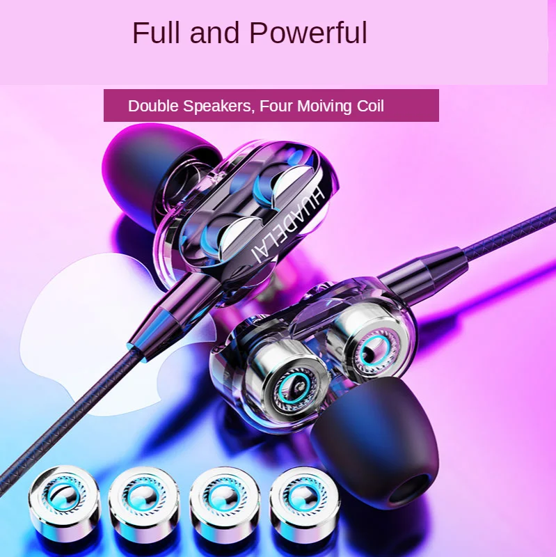 HUADELAI 3.5MM Dual Drive Stereo Wired Earphone In-ear Headset Earbuds Bass Earphones For Sport Gaming with Microphone