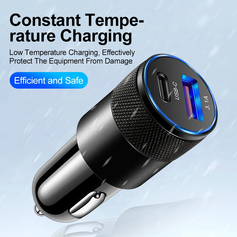 USB Quick Car Charger 12W 3.1A Type C PD Fast Charging Phone Car Adapter For iPhone 13 12 11 Pro Max Xiaomi Samsung Huawei Honor car port charger