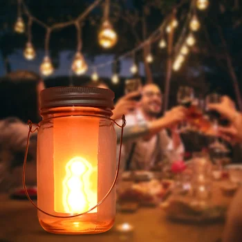 

Table Hotel Decorative LED Lid Lamps Fire Warm Lighting Lids Light 1pc Flame Mason Jar Solar Light Warm Light