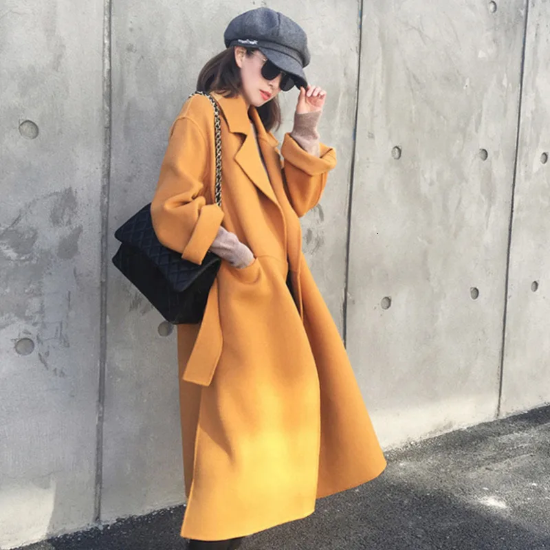 

LANMREM 2020 Autumn And Winter Popular New Wool Cashmere Coat Loose Long Section Woolen Woolen Coat Female Winter 19B-a626