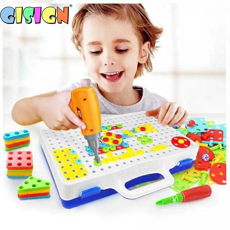 

Electric Drill Nut Toys For Boy Educational Assembled Blocks Sets Disassembly Match Carpentry Tool Design Building Children Toy