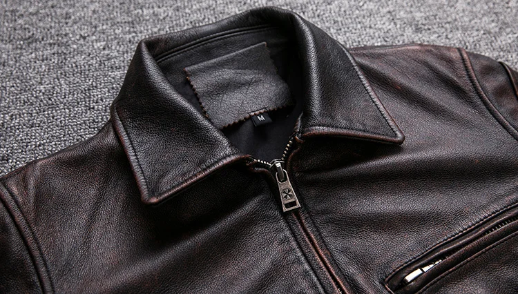 New Men Cowhide Coat Men's Genuine Leather Jacket Vintage Style Man Leather Clothes Motorcycle Biker Jackets sheepskin aviator jacket