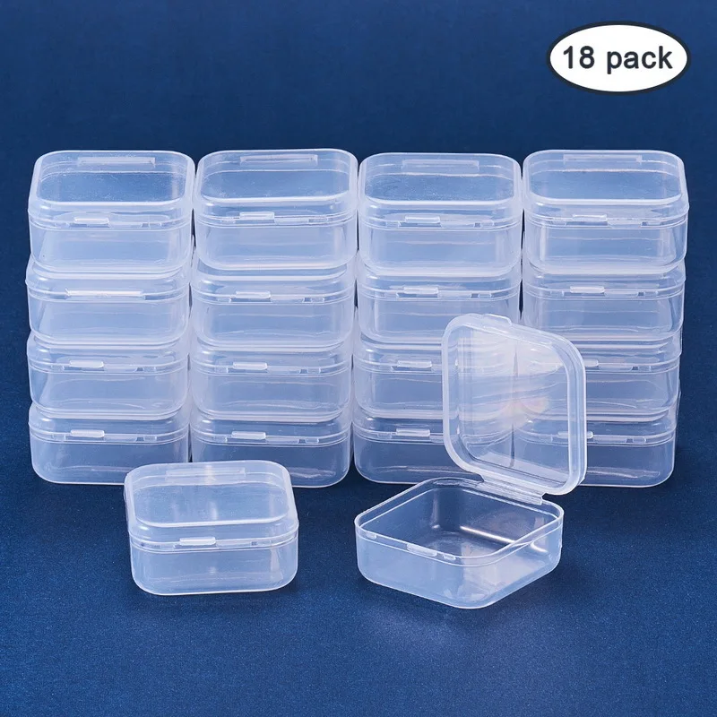

New Products Plastic Transparent with Small Square Box Jewelry Packaging Storage Box 18 a Set