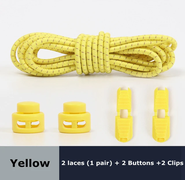 1Pair Colored Dots Round Shoelaces Elastic Plastic Lock Hiking Sports No Tie Shoelace Adult Children Shoe Accessories Lazy Lace YELLOW