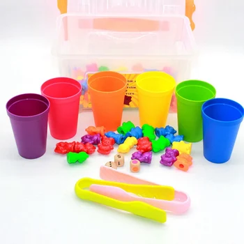 

Children Montessori Toy 1 set Boxed Counting Bear Montessori Educational Cognition Rainbow Matching Game Educational Toys Gifts
