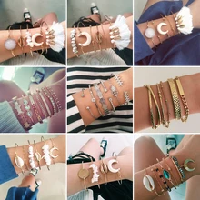 21 стиль браслет Бохо Женщины Ананас оболочки Звезда Луна стрелка бусина цепь Открытый браслет Мода Сердце буквы из кристаллов браслет с драгоценными камнями набор