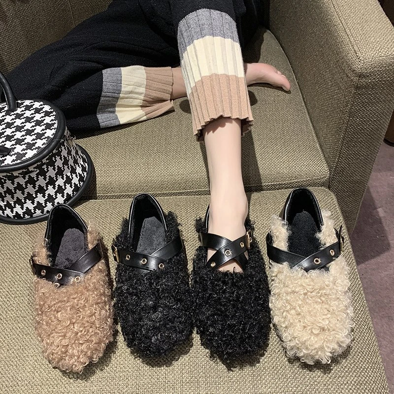 Furry moccasins women's shoes Clearance