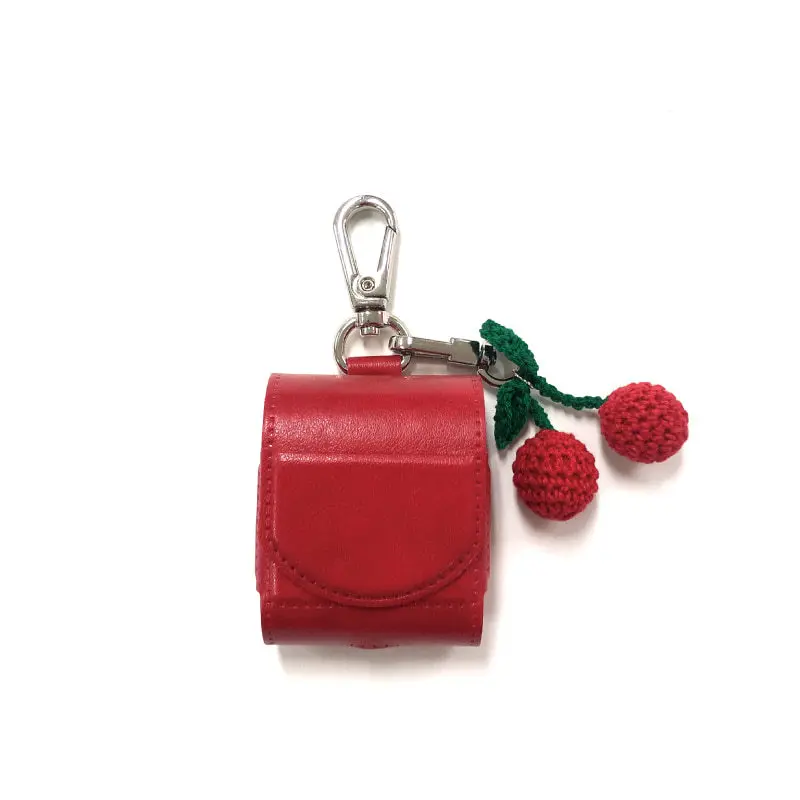 

Cherry red earphone Case for Airpods eather Luxury Red Cherry Cover For Apple Air Pods Protective With Key Rings Accessories