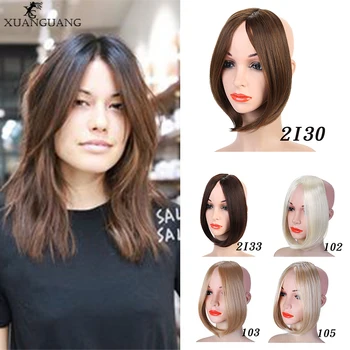 

XUANGUANG Long bangs Clip In on Front hair Bang Side Fringe Hair Extension Natural Synthetic bangs hair piece for women