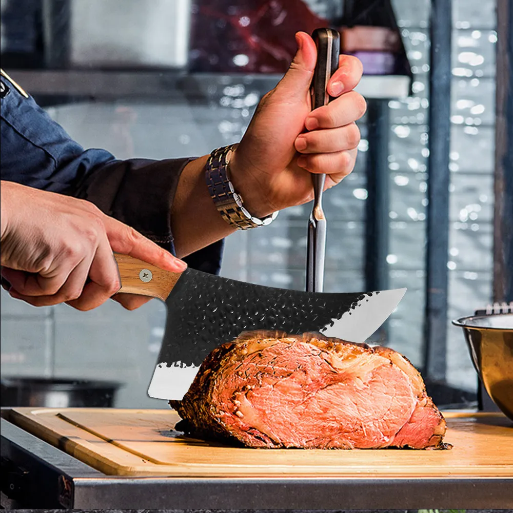 CBXG10840-4cr13不锈钢花梨木弯柄三钢钉8寸发黑锤纹特大剔骨刀(刀面弧形,刀柄带挂钩)_13