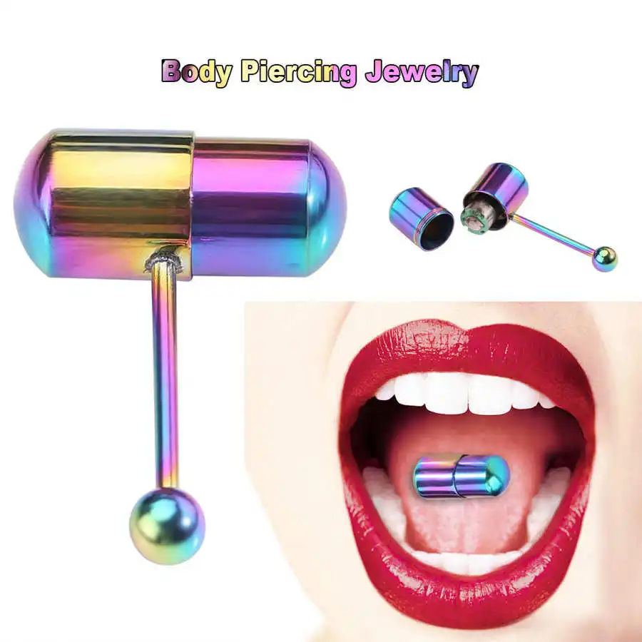 Vibrating Tongue Button Ring With 2 Button Batteries Stainless Steel Navel Nipple Rings Barbe Body Piercing Jewelry Tool Jeweler