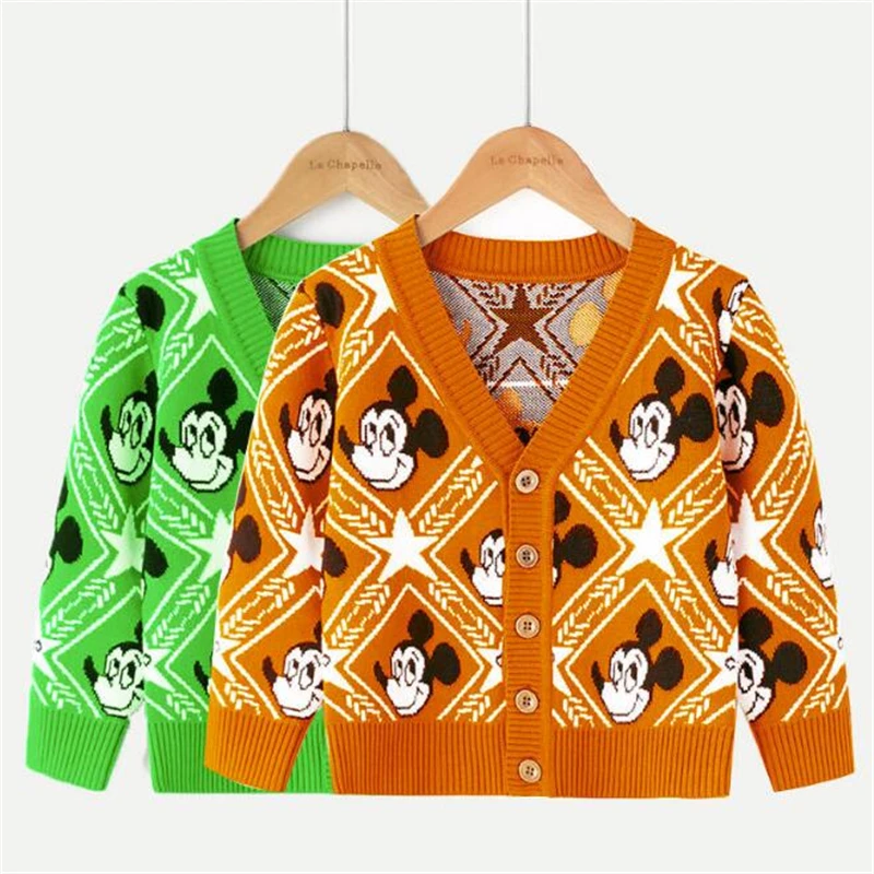 Disney Baby Sweater Jacket Cartoon Mickey Mouse Girls Knitted Cardigan Autumn Kids Clothes Tops Long Sleeve Children Clothing