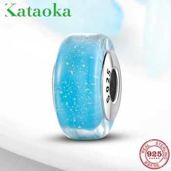 

925 Sterling Silver Lampwork Tube Tube shape Beads light Blue Murano Glass Beads Fit Original European European Charm Bracelet