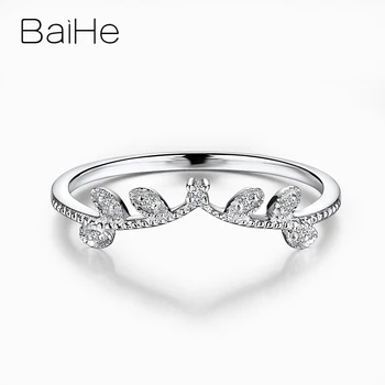 

BAIHE Art Deco Solid 10k White Gold Round cut Wedding Band 0.04ct 100% Natural Diamonds Women Engagement Fine Jewelry Gift Ring