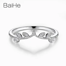 BAIHE Art Deco Solid 10k White Gold Round cut  Wedding Band 0.04ct 100% Natural Diamonds Women Engagement Fine Jewelry Gift Ring