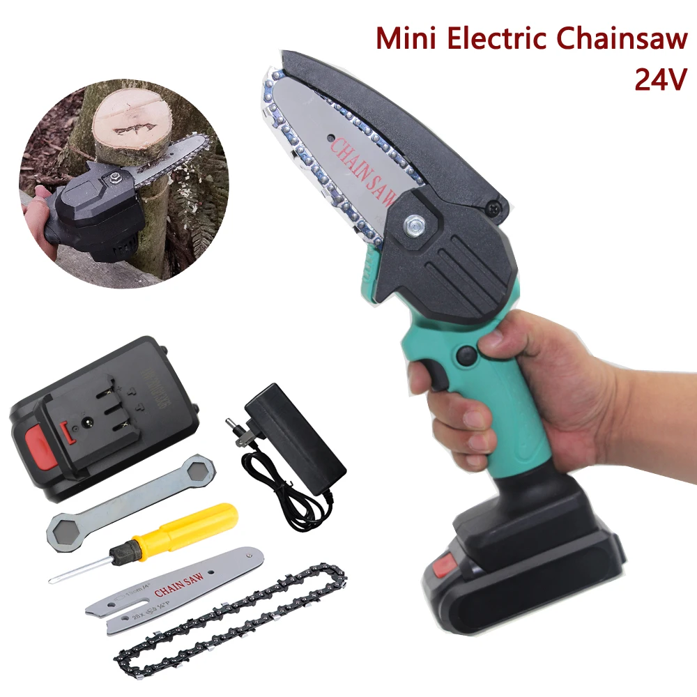 24V 550W Mini Electric Chain Saw Wood Cutting Lithium Battery Pruning Chainsaw Garden Tool Rechargeable Woodworking Tool