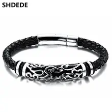 SHDEDE, мужские ювелирные браслеты, брендовые, черные, кожаные, 316l, нержавеющая сталь, панк, Ретро стиль, аксессуары, вечерние, подарок+ O901