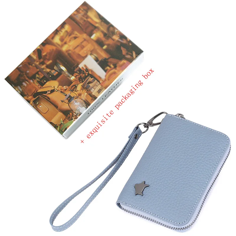 Light Blue 1 Портативный Женский кошелек на запястье из натуральной кожи, модный брендовый кошелек на молнии для монет, женские короткие кошельки с отделением для карт - Цвет: Light Blue 1